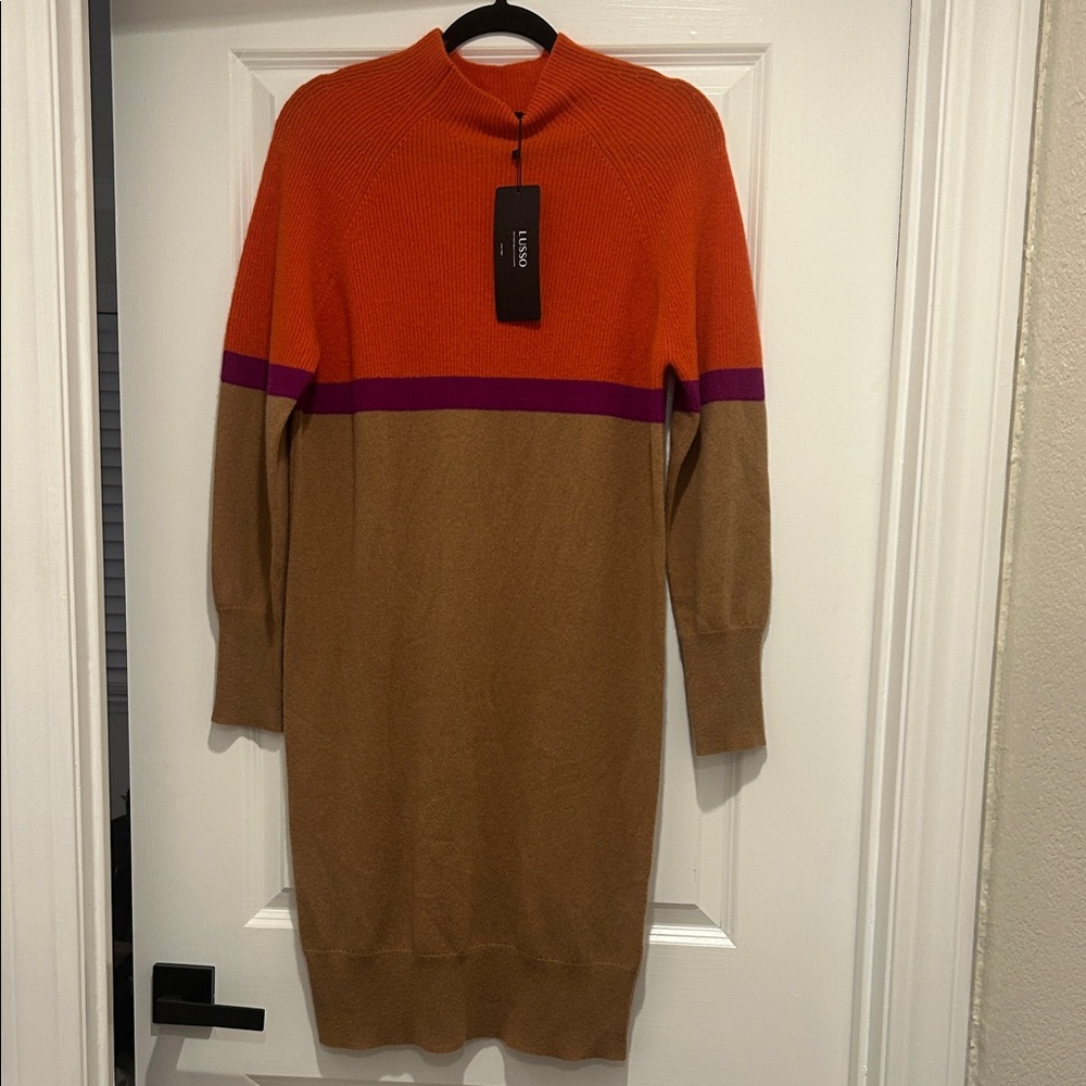 Latico Women's Long Sleeve Dress - Orange, Tan, and Purple